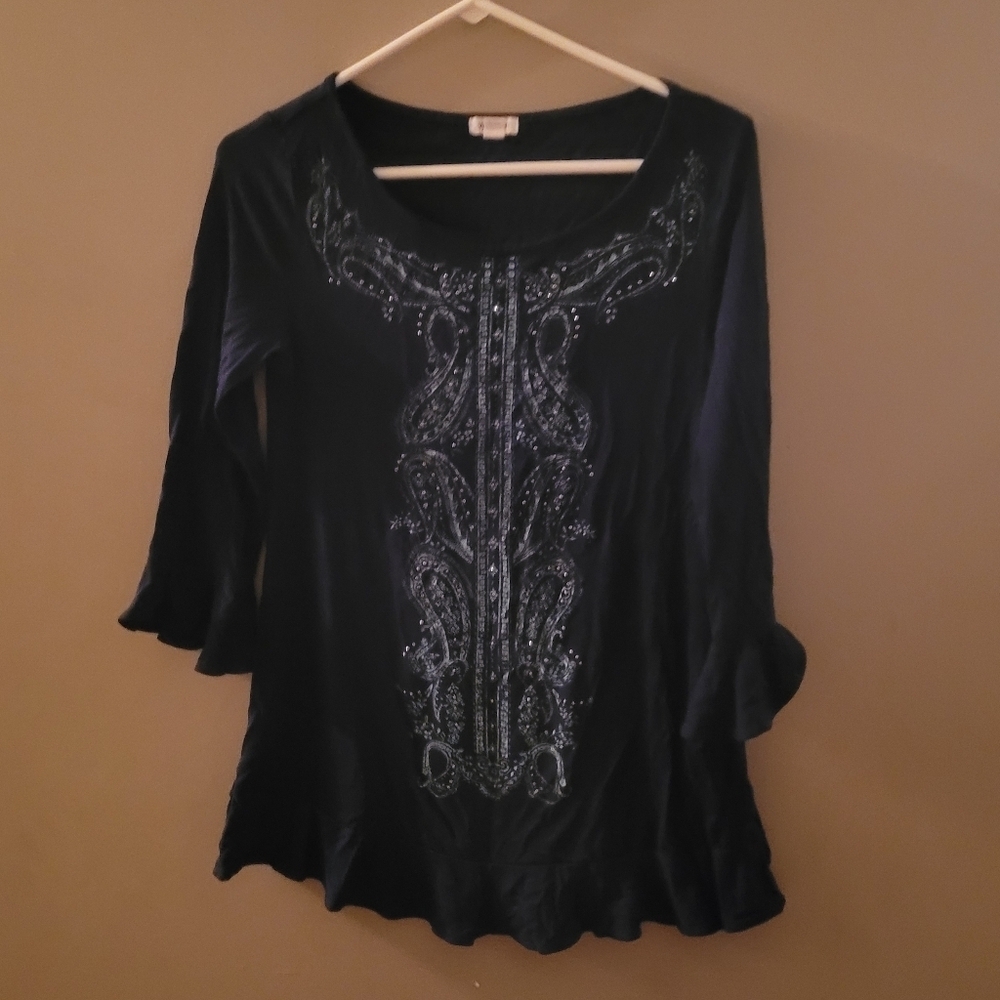 Westpoet Xs Elegant Navy Blue Embroidered Women's Top